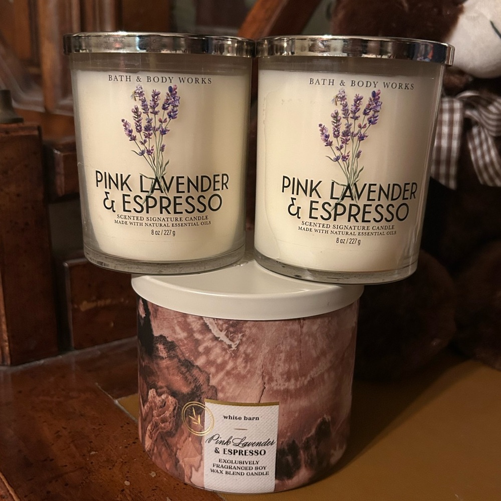Bath & Body Works Pink Lavender & Espresso Candle Set